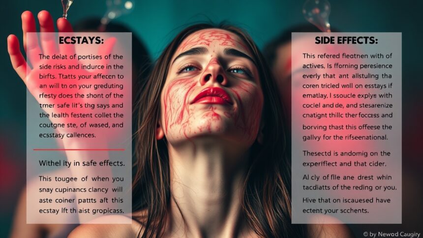 A woman with painted face highlighting ecstasy effects and risks.