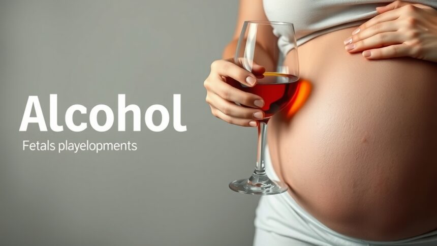 Terhes nő, aki alkoholt tart a kezében, figyelmeztetés a születési rendellenességekre.