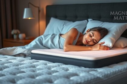 Mágneses derékaljon pihenő nő, egészséges alvás elősegítése