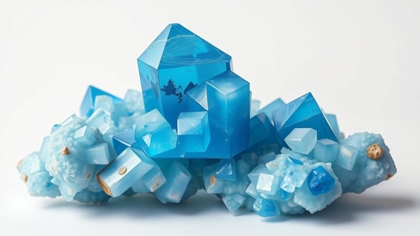 Hemimorfit ásvány, kék kristályokkal, energetikai támogatás