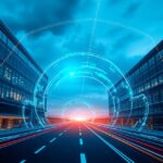 Digitális alagút városi környezetben, amely biztonságos kapcsolatot szimbolizál.