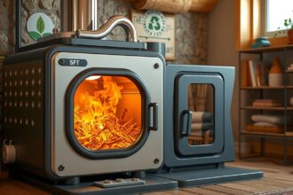 Fűrészporos kazán működés közben, hatékony és környezetbarát fűtés