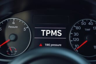 TPMS rendszer és guminyomás kijelző az autó műszerfalán.