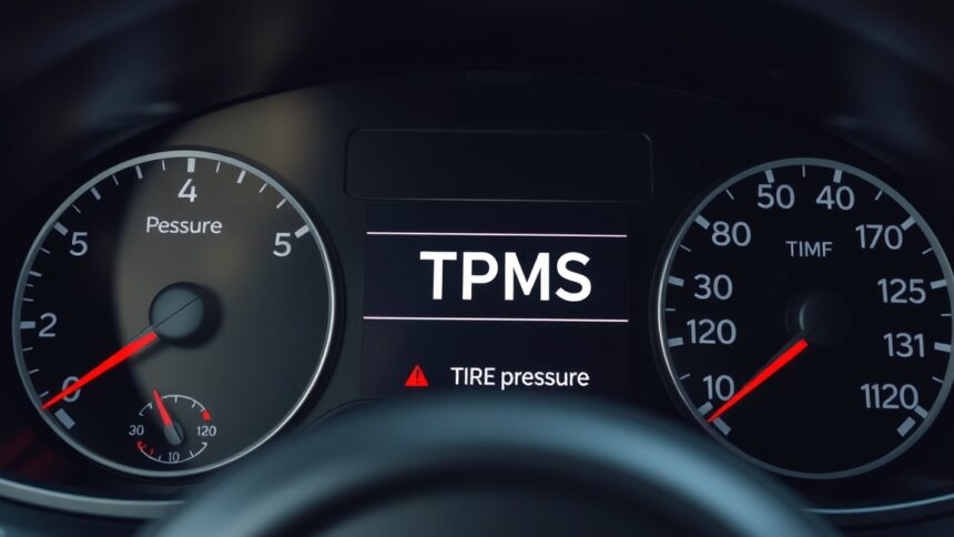 TPMS rendszer és guminyomás kijelző az autó műszerfalán.