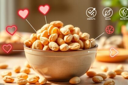 Sós mogyoró egészséges táplálkozáshoz, tápláló zsírokkal és vitaminokkal.