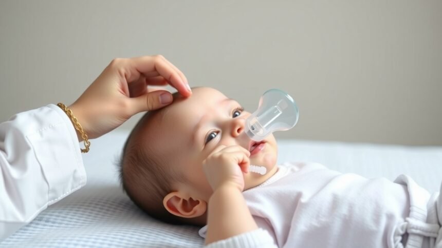 Baba orrszívó használat közben, gyermekápolási tippek