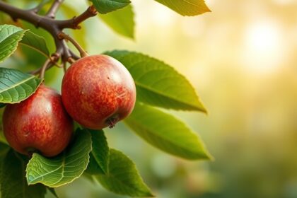 Naspolya gyümölcsök zöld leveleken, napfényben