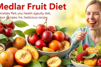 Naspolya gyümölcsök és ízletes ételek, egészséges diétához.