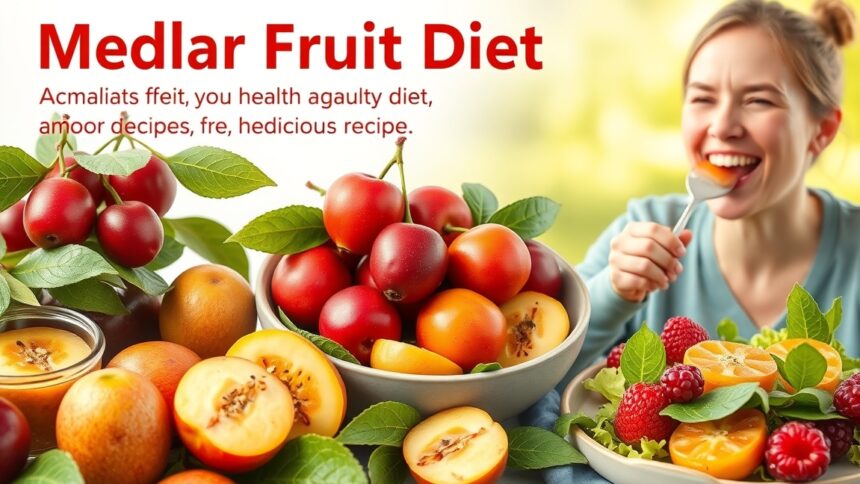 Naspolya gyümölcsök és ízletes ételek, egészséges diétához.