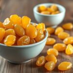 Arany mazsola tálban, friss és egészséges természetes édesség