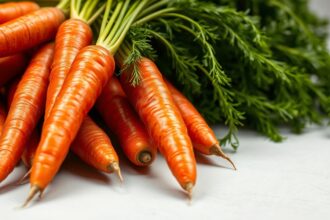 Friss sárgarépák zöld levélzetével, egészséges táplálkozás