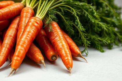 Friss sárgarépák zöld levélzetével, egészséges táplálkozás