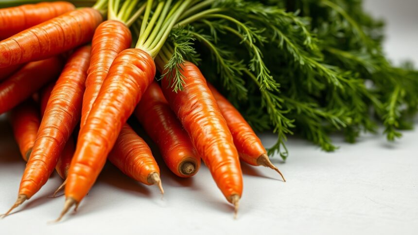 Friss sárgarépák zöld levélzetével, egészséges táplálkozás