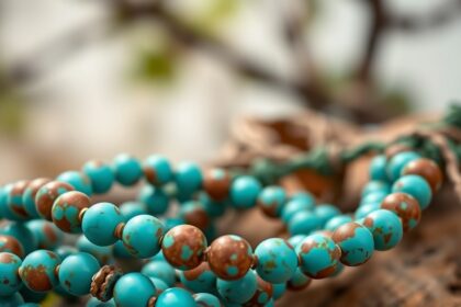 Afrikai türkiz gyöngyök a természetes háttér előtt