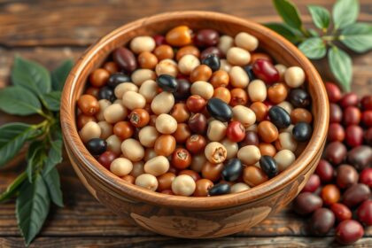 Különböző babfajták egy fából készült tálban, egészséges táplálkozás