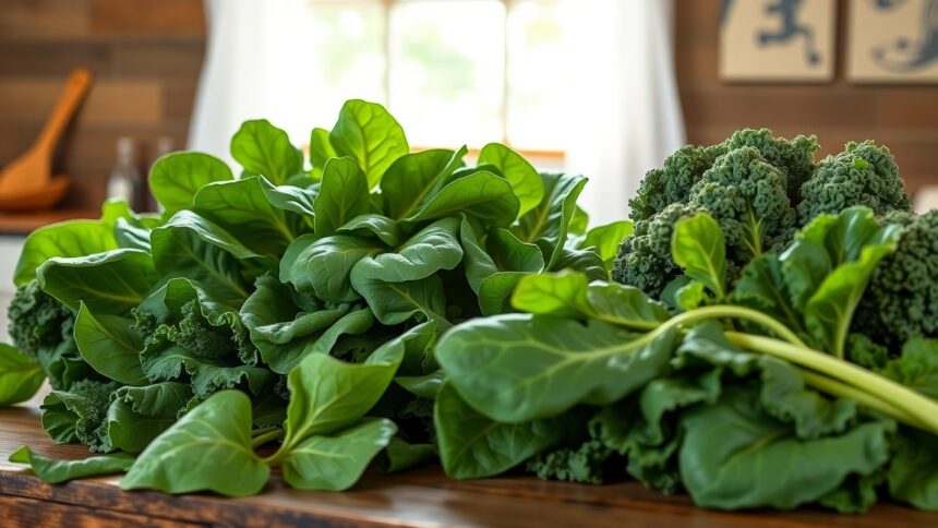 Zöld leveles zöldségek, mint spenót és kel, forrása a K1-vitaminnak.