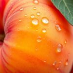 Egy friss, vizes barack közeli képe, amely gazdag színű és egészséges