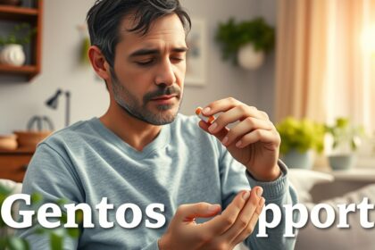 Férfi Gentos kiegészítőt szed otthon, egészségmegőrzés céljából.