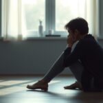 Egy fiatal nő ül a padlón, könnyeit próbálja elengedni.