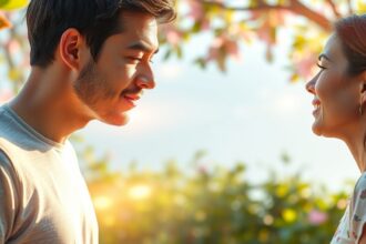 Pár beszélget szép tavaszi környezetben