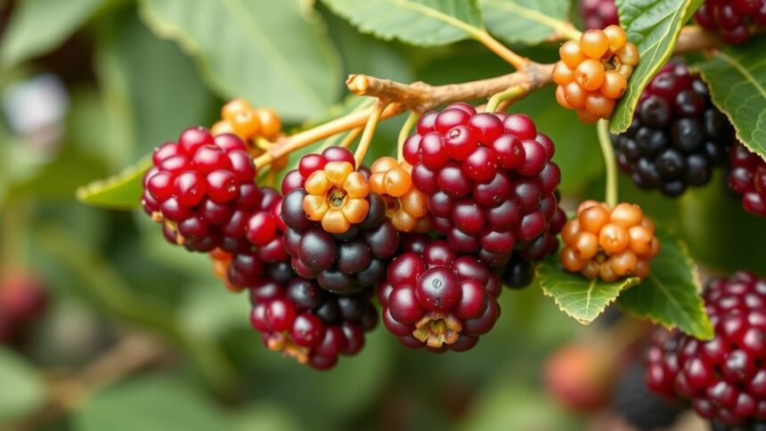 A faeper bogyói közelről mutatva, egészséges bogyós gyümölcsök