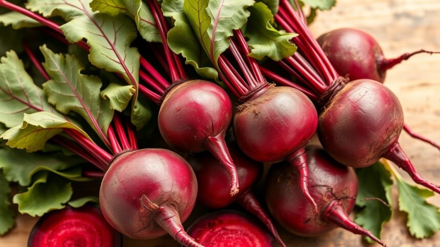 Friss, egészséges cékla levelekkel