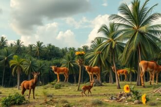 Pálmafák és vadvilág egy fenntartható környezetben