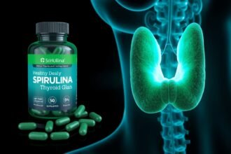 Spirulina étrend-kiegészítő és pajzsmirigy ábrázolás.
