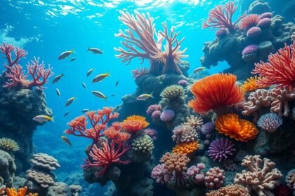 Színes korallzátonyok és halak az óceán mélyén.