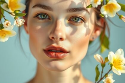 Ragyogó bőr hamamelisz és virágok között