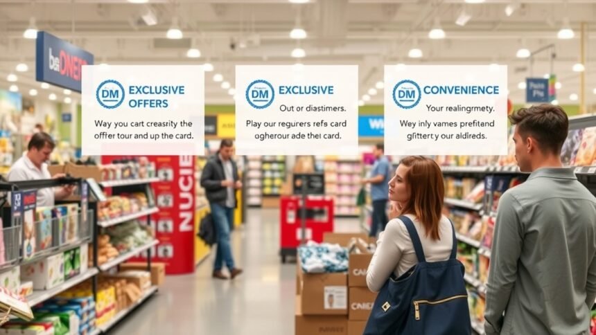 DM kártya előnyei és funkciói vásárlás közben egy boltban.