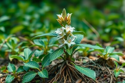 Ördögcsáklya növény virágai és levelei a természetben.