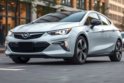 Opel Ampera elektromos és hibrid technológiával rendelkező autó városi forgalomban.