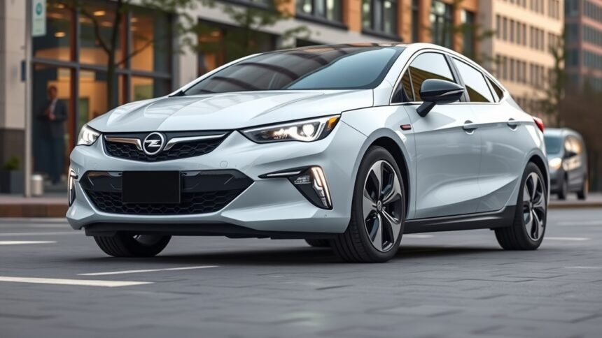 Opel Ampera elektromos és hibrid technológiával rendelkező autó városi forgalomban.