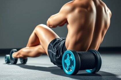 Férfi SMR hengert használ izomlazításhoz és regenerációhoz