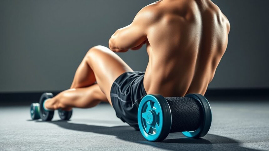 Férfi SMR hengert használ izomlazításhoz és regenerációhoz