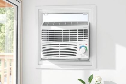 Ablakklíma egy modern, világos szobában, amely hűsíti a levegőt.