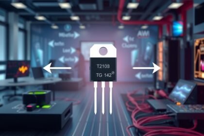 Tranzisztor T2108 működés közben egy elektronikai laborban.