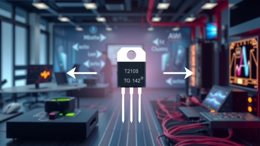 Tranzisztor T2108 működés közben egy elektronikai laborban.