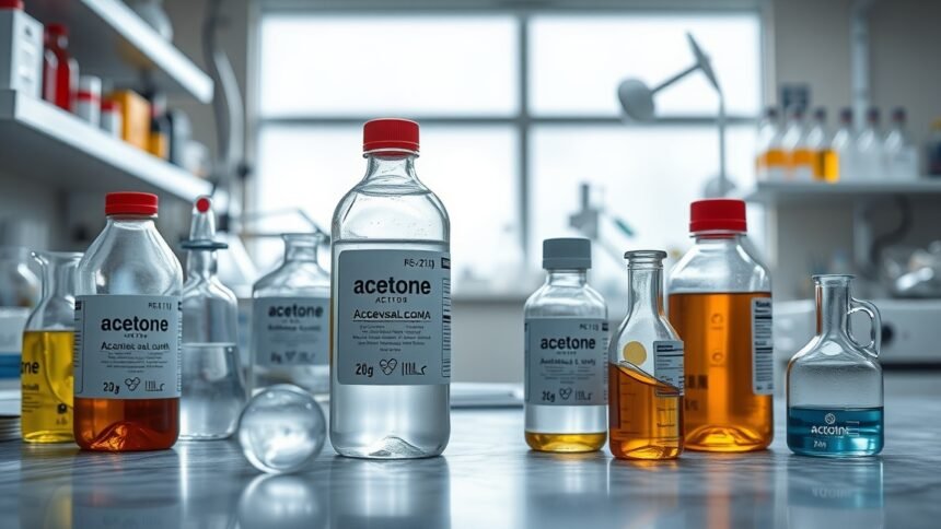Az aceton különböző formái laboratóriumi környezetben.