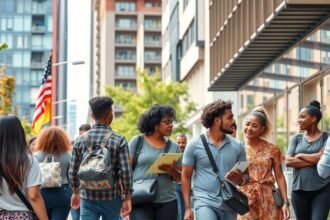 Fiatalok társadalmi interakciója a városi környezetben.
