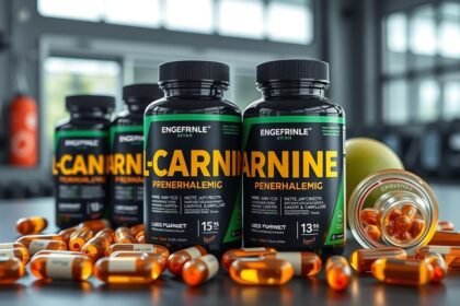 L-karnitin táplálékkiegészítők az edzőteremben, energiaszint növelésére.
