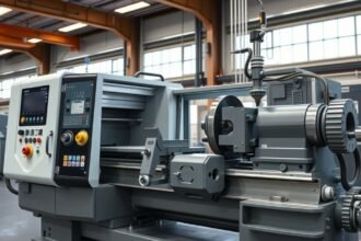 Modern esztergagép a gyártás területén, precíziós megmunkálásra