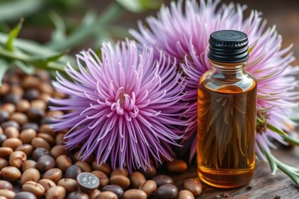 Máriatövis magolaj és virágai természetes környezetben