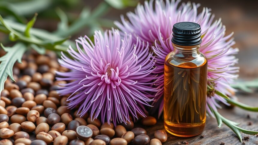 Máriatövis magolaj és virágai természetes környezetben