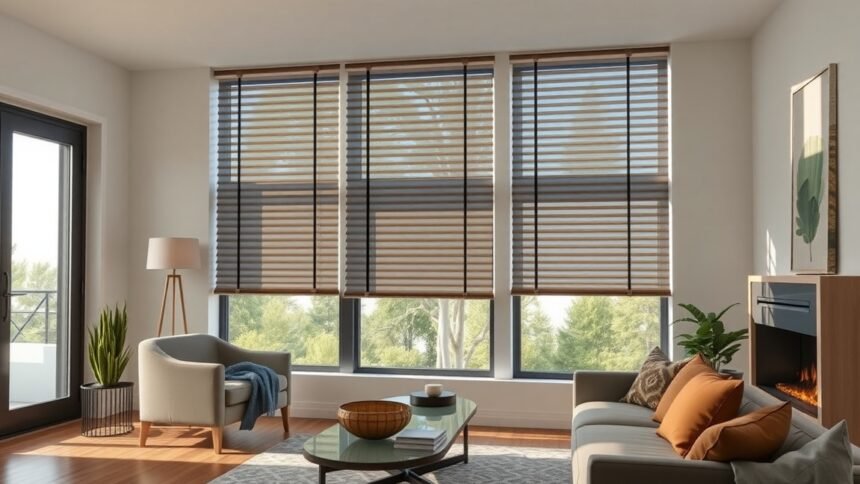 Modern redőnyautomatika a nappaliban, kényelmes otthonban.