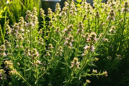 Édes üröm virágai zöld háttérrel, felnőtt gyógynövény növény