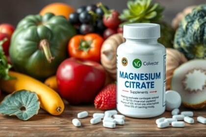 Magnézium-citrát táplálékkiegészítő zöldségekkel és gyümölcsökkel