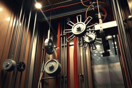 Felvonó mechanika és hajtóműveinek részletei egy emelőgépben