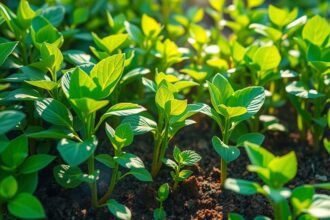 Friss zöld növények a kertekben, a nitrogén fontosságának bemutatása.